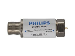 Philips LTE Filter for TV Antenna، Filters 4G 5G LTE Signal to Red Interinter and Pixilation لاستقبال تلفاز رقمي عالي الوضوح ، نطاق التردد 5-608 ميجا هرتز ، تركيب داخلي خارجي ، SDW1520 / 27