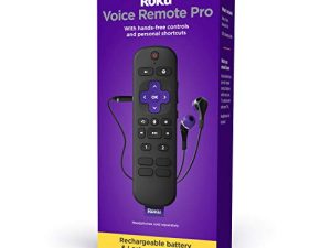 Roku Voice Remote Pro | جهاز تحكم عن بعد صوتي قابل لإعادة الشحن مزود بعناصر تحكم في التلفاز ، ومكتشف عن بُعد مفقود ، واستماع خاص ، وأدوات تحكم صوتية بدون استخدام اليدين ، وأزرار اختصار لمشغلات Roku ، و Roku TV ، و Roku Streambars