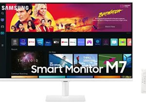 Samsung 32 "M70B Series 4K UHD USB-C Smart Monitor & Streaming TV ، 4ms ، 60Hz ، HDR10 ، شاشة لاسلكية ، كاميرا Slimfit ، محاور الألعاب وإنترنت الأشياء ، Alexa المدمج ، 2022 ، LS32BM703UNXZA ، أبيض