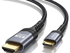 JSAUX Mini HDMI to HDMI Cable 6FT ، [غلاف من الألومنيوم ، مضفر] سلك HDMI 2.0 عالي السرعة 4K 60 هرتز ، متوافق مع الكاميرا ، وكاميرا الفيديو ، والتابلت ، وبطاقة الرسومات / الفيديو ، والكمبيوتر المحمول ، Raspberry Pi Zero W -Grey