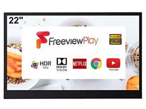 تلفزيون الحمام الأسود الذكي مقاس 22 بوصة IP66 المقاوم للماء نظام أندرويد 11.0 مع موالف HDTV (ATSC) المدمج وواي فاي وبلوتوث مدمجين