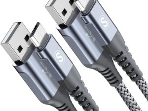 كابل شاحن أندرويد ميكرو سويجارد 6.6 قدم من قطعتين ، سلك شاحن مايكرو USB نايلون مضفر لهاتف Samsung Galaxy S7 Edge S6 S2 J7 J5 J3 J3V J2، LG K10 V10، Moto E6 5 4، Kindle، Fire Tablet، PS4-Grey