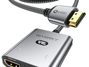 موزع HDMI ، WARRKY 4K HDMI Splitter 1 in 2 Out (مكرر / مرآة) [علبة معدنية ، مطلية بالذهب] مع كابل HDMI مضفر 3.3 قدم ، مقسم كهربائي ، مصدر واحد إلى شاشتين متطابقتين للشاشات المزدوجة