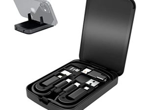 بطاقة كبل مدمجة متعددة الوظائف مع كبل USB-C مقاس 22 بوصة و USB-A / Micro-USB / Light / OTG مجموعة مهايئ USB صندوق تخزين محول الكابلات للسفر وسادة الهاتف وشحن الكمبيوتر ونقل بيانات الكمبيوتر