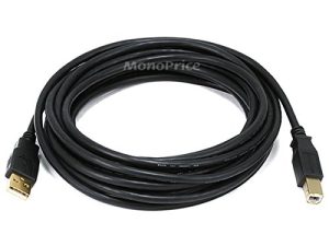 كابل Monoprice 15-Feet USB 2.0 A ذكر إلى B ذكر 28 / 24AWG (مطلي بالذهب) (105440) ، أسود