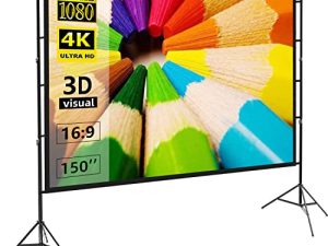 شاشة عرض وحامل ، شاشة عرض خارجية داخلية تصل إلى 150 بوصة ، شاشة محمولة 16: 9 4K HD شاشة فيلم أمامية خلفية مع حقيبة حمل تصميم خالٍ من التجاعيد للمسرح المنزلي والسينما الخلفية