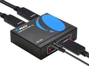 OREI HDMI Splitter 1 in 2 Out 4K - 1x2 HDMI Display Duplicate / Mirror - موزع بالطاقة Full HD 1080P ، 4K @ 30Hz (مدخل واحد إلى مخرجين) - كبل USB مضمن - مصدر واحد لشاشتي عرض متطابقتين