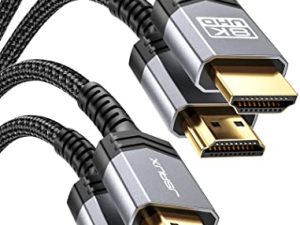 8K HDMI Cables 2.1 6FT 2-Pack JSAUX 48Gbps 8K & 4K فائقة السرعة الحبال (8K @ 60Hz 7680x4320 ، 4K @ 120Hz) eARC HDR10 HDCP 2.2 & 2.3 3D ، متوافق مع PS5 / PS4 / X-Box / Roku TV / HDTV / بلو راي / ال جي / سامسونج كيو ال اي دي