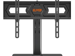 حامل تلفاز دوار عالمي ELIVED ، حامل تلفاز علوي للطاولة لمعظم شاشات LCD المسطحة مقاس 32-55 بوصة ، حامل طاولة تلفاز قابل للتعديل مع قاعدة من الزجاج المقوى ، إدارة الأسلاك ، ماكس VESA 400x400 مم ، 88 رطلاً.