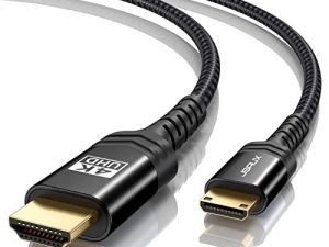 JSAUX Mini HDMI to HDMI Cable 6FT ، [غلاف من الألومنيوم ، مضفر] سلك HDMI 2.0 عالي السرعة 4K 60 هرتز ، متوافق مع الكاميرا وكاميرا الفيديو والتابلت والرسومات ، أسود