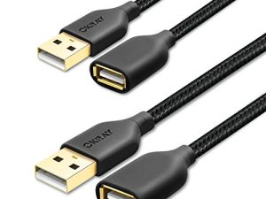 كابل تمديد USB ، OKRAY 2Pack 6FT Type A Male to A Female Nylon Braided USB 2.0 Extended Data Transfer Extender Cable with Gold-Plated USB Flash Drive / Hard Drive (أسود أسود)