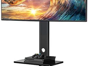 حامل / قاعدة تلفاز أرضية دوارة من PERLESMITH مع أرفف لمعظم أجهزة تلفزيون LCD مقاس 37-75 بوصة - حامل تثبيت عالمي للتلفاز مثالي للركن وغرفة النوم ، قابل للتعديل الارتفاع وإدارة الكابلات ، VESA 600x400mm