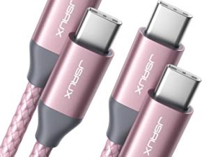 كابل USB C إلى USB C 60 واط ، JSAUX [2-Pack 3.3ft] سلك شاحن من النوع C متوافق مع Samsung Galaxy S22 / S21 / S20 + Ultra ، Note 20/10 Ultra ، MacBook Air / Pro ، iPad Pro 2021/2020/2018 ، iPad Air 2020 ، Pixel-Pink