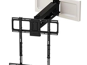 MantelMount MM540 - فوق الموقد ، اسحب حامل التلفزيون لأسفل لشاشات تلفزيون 40 بوصة إلى 80 بوصة حتى 90 رطلاً ، مع استقامة تلقائية حاصلة على براءة اختراع ، وإيقافات قابلة للتعديل ، ومقابض مستشعر الحرارة وأغطية قابلة للطلاء