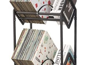 حامل تخزين سجل الفينيل ، يحمل ما يصل إلى 160-200 LPs ، حامل منظم لسجلات الفينيل المعدني ، بسيط / وظيفي / سهل التجميع ، تصميم كلاسيكي للملفات / الكتب / رف تسجيل المجلات (أسود من طبقتين)