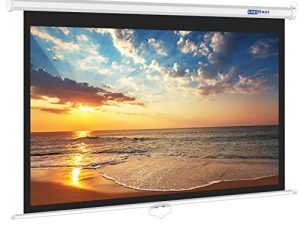 شاشة LopBast 100 بوصة يدوية سحب لأسفل شاشة جهاز عرض بيضاء 16: 9 1.2 اكتساب قفل تلقائي قابل للسحب 4K 8K 3D Ultra HD للمسرح المنزلي وشاشة عرض ألعاب مكتبية مع آلية تراجع بطيئة