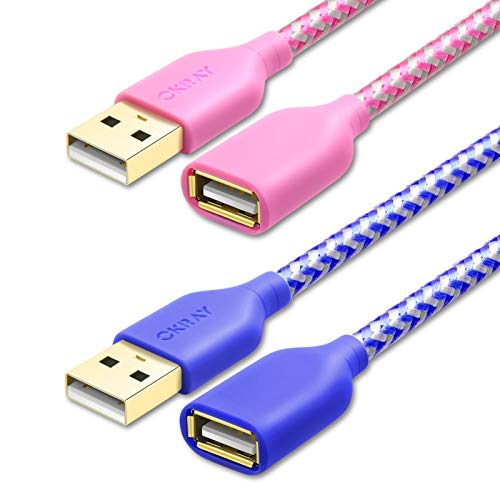موسع USB ، OKRAY 2Pack 6 قدم كابل تمديد USB 2.0 من النوع A ذكر إلى أنثى ، كابل موسع لنقل البيانات مضفر من النايلون مع موصل مطلي بالذهب للطابعة ، لوحة مفاتيح / ماوس USB (أزرق وردي) موسع USB ، OKRAY 2Pack 6 قدم كابل تمديد USB 2.0 من النوع A ذكر إلى أنثى ، كابل موسع لنقل البيانات مضفر من النايلون مع موصل مطلي بالذهب للطابعة ، لوحة مفاتيح / ماوس USB (أزرق وردي)