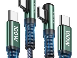 100W USB C to USB C Cable 2-Pack 6.6ft، USBC to USBC Fast Charging Cable AINOPE Rigth Angle PD4.0 / QC5.0 5A Type C to Type C USB C Cable متوافق مع MacBook Pro 2021، iPad Pro 2021، Galaxy S22