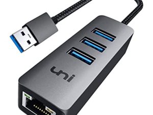 محول USB إلى Ethernet ، محور uni 3 منافذ USB 3.0 Ethernet مع محول RJ45 1Gbps Gigabit Ethernet ، لأجهزة MacBook Air 2017 ، iMac ، XPS ، Surface Pro ، Linux ، Chromebook ، Notebook والمزيد - Space Gray