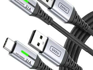 كابل USB C ، [عبوتان 6.6 + 6.6 قدم] كبل QC 3.0 سريع الشحن USB من النوع C ، شاحن هاتف INIU 3.1A مضفر من النايلون لشحن سلك USB-C لهاتف Samsung Galaxy S22 S21 S20 S10 Plus Note 10 LG Google Pixel iPad إلخ