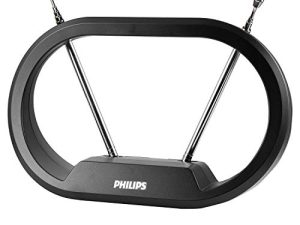 Philips Modern Loop Rabbit Ears داخلي هوائي تلفزيون ، 15 بوصة ثنائيات قابلة للتمديد ، 4K 1080P VHF UHF ، هوائي سطح المكتب ، هوائي رقمي عالي الدقة ، متوافق مع التلفزيون الذكي ، كابل متحد المحور 4 أقدام ، أسود ، SDV7114A / 27