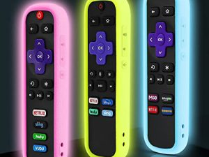 عبوات من غطاء التحكم عن بعد لـ Roku ، جراب التحكم عن بعد متوافق مع Roku Voice Remote Official ، غطاء حماية واقٍ من السيليكون لجهاز Roku TV Remote Glow in The Dark Yellow Blue Pink