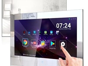 Haocrown 27-inch Touchscreen Bathroom TV IP66 Waterproof Smart Mirror Television High-Brightness 500 Full HD 1080P with H2 Chip Android 11.0 System Built-in HDTV (ATSC) Tuner، Wi-Fi Bluetooth (8GB + 64GB)
