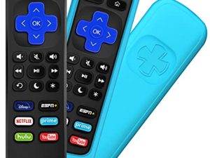 [w / Cover] نقرة واحدة لـ 【Roku TV / Roku Box】 2-in-1 w / TV Volume لـ TCL Hisense ONN ... All Built-in Roku TV و Roku 1/2/3/4 Express Ultra LT HD XDS 【ليس للالتصاق】 (عن بعد + غطاء أزرق فيروزي)