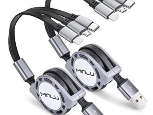 Minlu Multi Charging Cable 3A 2Pack 4ft 3 in 1 USB Cable قابل للسحب سلك شاحن سريع مع IP / Type C / Micro USB Port للهاتف 13 12 11 Xs Xr X 8 7 6 5 / أجهزة لوحية / Samsung Galaxy / Huawei / Sony / LG / HTC / نظام PS4 5