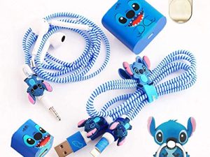 ZOSTLAND DIY Protectors Phone Ring Blue ET Cable 5W 18W USB Charger Data Line Earphone Wire Saver Protector متوافق مع iPhone 5S 6 6S 7 8 Plus X 11 12 13 14 Max IPad (أنماط أساسية ، غرزة)