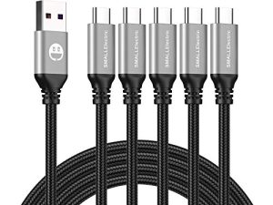 SMALLElectric قصير كبل USB من النوع C 5 عبوات 12 بوصة شحن سريع 3A سريع شاحن سريع ، كابل مضفر من النوع C إلى A لهاتف Galaxy S10 20 9 8 Plus a10e ، Note 10 9 8 ، LG V50 V40 G8 G7 (قدم واحد ، فضي)