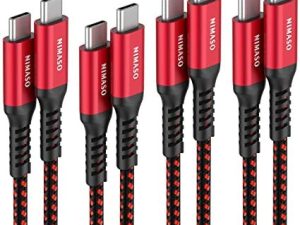 كبل USB C إلى USB C 60 وات 4 عبوات [10ft + 6.6ft + 3.3ft + 1ft] ، سلك شاحن NIMASO USB من النوع C متوافق مع Samsung Galaxy S21 / S21 + / S20 + Ultra Note 20 ، Pixel 4/3 XL ، MacBook iPad Pro / الهواء 2020 (أحمر)