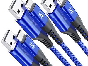 كبل Micro USB 3-Pack [3.3ft + 6.6ft + 10ft] كبل شاحن Android ، سلك شاحن Micro USB مضفر من النايلون - أزرق