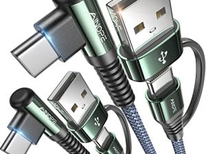 AINOPE USB C شاحن نوع C شاحن سريع الشحن 6.6FT-2Pack 60 واط USB-C إلى كابل USB-C لشاحن iPad سلك شحن سريع 3.1A زاوية يمين شاحن USB C كابل نوع C يناسب جميع أجهزة منفذ USB C