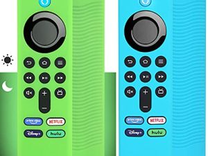 [عبوتان] غطاء Pinowu Firetv للتحكم عن بعد متوافق مع جهاز التحكم عن بعد صوتي Fire TV Stick 4K / 4K Max (الجيل الثالث) ، جراب واقٍ من السيليكون مضاد للانزلاق مع حبل (توهج أخضر وفيروز غير متوهج)
