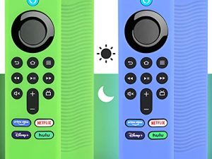 [عبوتان] جراب جهاز تحكم عن بعد Pinowu Firestick (يتوهج في الظلام) متوافق مع Fire TV Stick 4K Max Alexa Voice Remote (الجيل الثالث) ، كم سيليكون مضاد للانزلاق مع حزام معصم (أخضر وأزرق)