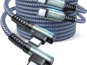 كبل USB C إلى USB C 60 وات 2-Pack 6.6ft AINOPE Type C إلى Type C كابل شحن سريع شاحن الزاوية اليمنى متوافق مع Samsung S22 S21 S20 Note 20 Ultra ، iPad Pro 12.9 Air Mini Macbook Air ، Pixel