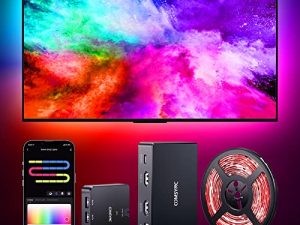 COMSYNC Immersion TV LED Backlight Kit & HDMI 2.0 Sync Box ، RGBIC Wi-Fi TV Light Strip for 55-65 inch TV PCs ، يعمل مع Alexa & Google Assistant ، التحكم في التطبيقات ، المزامنة مع التلفزيون ، الموسيقى والألعاب ، 4K HDR