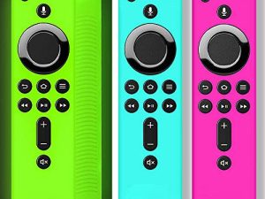 ONEBOM 3 Pack Fire Stick Remote Cover ، Fire TV Stick Remote for TV Firestick 4K / TV 2nd Gen (تصميم قلادة من الجيل الثالث) جهاز تحكم عن بعد (توهج أخضر ووردي أحمر + أزرق سماوي غير متوهج)