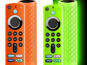 (عبوتان من غطاء التحكم عن بعد ONEBOM Firtv للجيل الثالث 2021 يتوهج في الظلام ، جراب سيليكون واقٍ من السيليكون مع حبل (أخضر وبرتقالي متوهج)