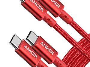 Anker 333 USB C to USB C Cable (6ft 100W، 2-Pack)، USB 2.0 Type C Charging Cable Fast Charge for MacBook Pro 2020، iPad Pro 2020، iPad Air 4، Samsung Galaxy S21، Pixel، Switch، LG والمزيد (أحمر)