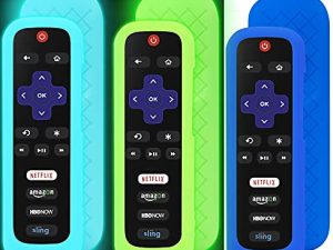 عبوات من جراب جهاز التحكم عن بعد لـ Roku ، وغطاء بطارية لجهاز التحكم عن بعد TCL Roku Smart TV Steaming Stick ، وغطاء Roku TV عن بعد من السيليكون ، وحدة تحكم واقية من السيليكون ، غطاء عالمي يتوهج في السماء الخضراء الداكنة والأزرق