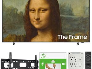 SAMSUNG QN65LS03BA 65 بوصة The Frame QLED 4K UHD Quantum HDR Smart TV (2022) مع خدمات تركيب TaskRabbit + حامل على الحائط Deco Gear + كابلات HDMI + محول Surge