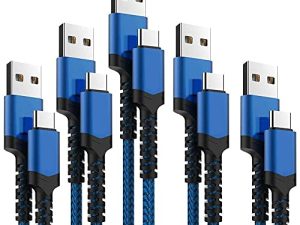كبل USB من النوع C 5 عبوات (3/3/6/6 / 10FT) كابل USB C مضفر من النايلون سلك شحن سريع متوافق مع Samsung Galaxy S9 S8 Note 9 Note 8 Plus و LG V30 G6 G5 V20 و Google Pixel و Moto Z2 (كحلي وأزرق)