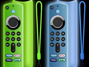 [2-Pack] غطاء جهاز التحكم عن بعد Firestick ، متوافق مع Fire TV Stick مع جهاز التحكم عن بعد الصوتي | firestick 4K كحد أقصى | （لا يتم تضمين التحكم في Fire TV） يضيء في الظلام (Sky Blue Glow & Green Glow)