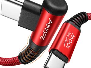 كابل من النوع C إلى النوع C بقدرة 100 وات ، AINOPE [عبوتان 6.6 قدم] كابل USB C إلى USB C الزاوية اليمنى كابل USB C سريع الشحن （أحمر）