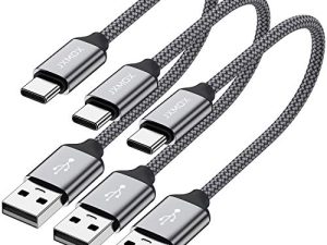 كابل USB C قصير [عبوة 0.8 قدمًا] ، سلك شحن سريع مجدول من نوع JXMOX USB-A إلى نوع C متوافق مع Samsung Galaxy Note 9 8 و S10 + S9 S8 Plus و A10 A20 A51 و LG V35 G7 وبنك طاقة وشاحن محمول ( رمادي)