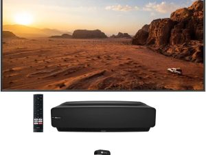 تلفزيون هايسنس 100L5G مقاس 100 بوصة بدقة 4K فائقة القصر وحزمة شاشة DLT100B 1.0 Gain ALR مع حزمة حماية محسّنة 2 YR CPS
