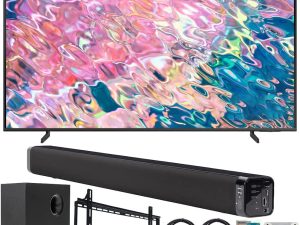 Samsung QN75Q60BAFXZA Q60B 75 بوصة QLED 4K Quantum Dual LED HDR Smart TV (2022) حزمة مع جهاز صوت ديكو جير للمسرح المنزلي مع مضخم صوت ومجموعة ملحقات التثبيت على الحائط وكابلات 6FT 4K HDMI 2.0 والمزيد